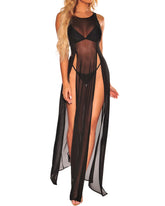 Sexy lingerie mesh see-through slit robes